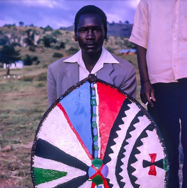 Chebororwa, shield presentation to Mike and Betty bu Chief Henry, 1963.