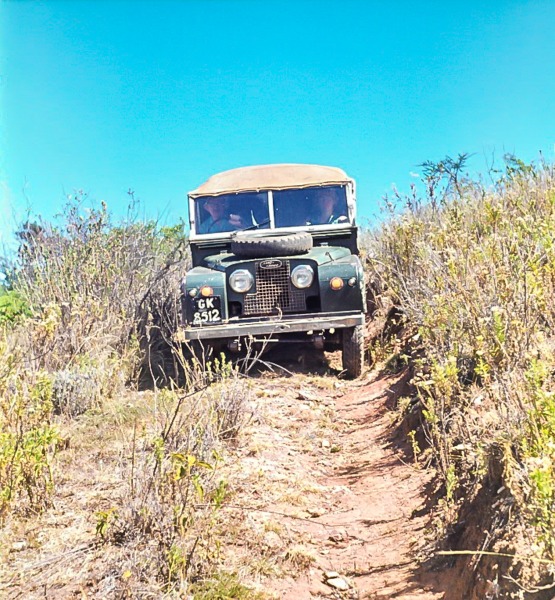 view of Chebororwa farm track and series one landrover