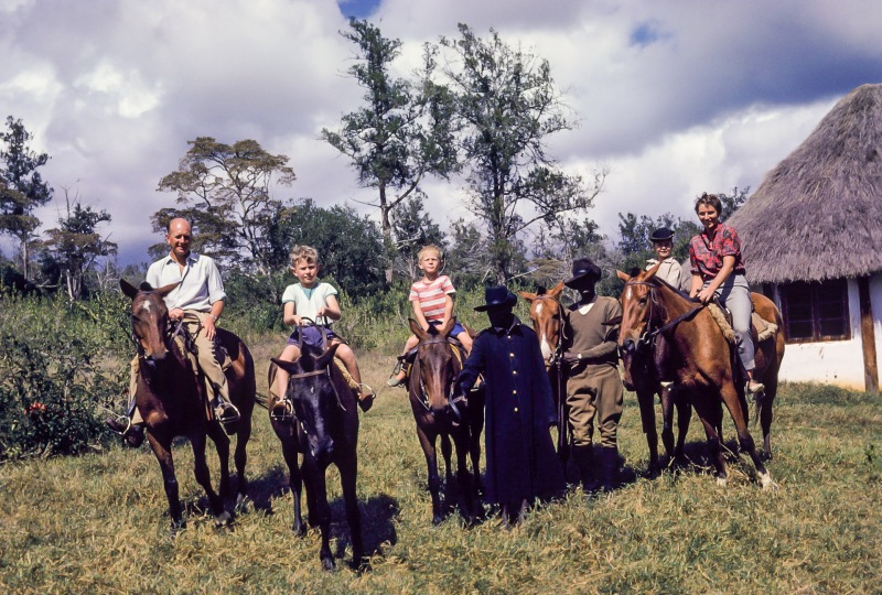 Mike, Stephen, Peter, ?, ?, ? and Betty on horse back