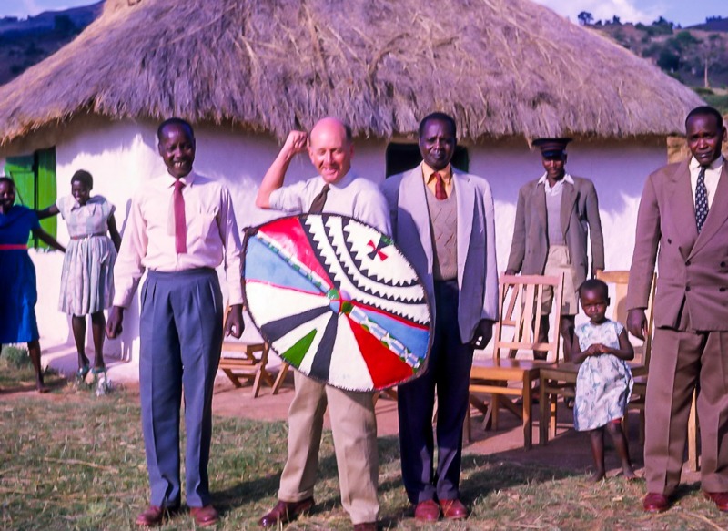 Chebororwa, shield presentation to Mike and Betty bu Chief Henry, 1963.