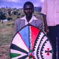 Chebororwa, shield presentation to Mike and Betty bu Chief Henry, 1963.