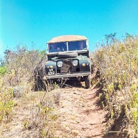view of Chebororwa farm track and series one landrover