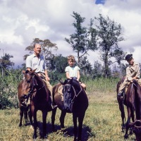 Mike, Stephen, ? and Peter on horse back