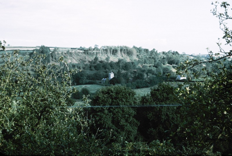 The church at Wambrook from Linnington Cottage, 1963