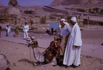 Mike and Camel in front of the pyramid, 1965