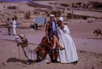 Betty and Camel in front of the pyramid, 1965