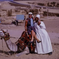 Betty and Camel in front of the pyramid, 1965