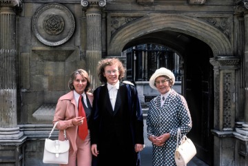 Betty Blasdale, Stephen Blasdale and May Read in front of the gate of Honour, Caius, Cambridge