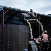 Lodge Farm, Gisslingham. Building the pig store.Peter Blasdale, Mike Blasdale