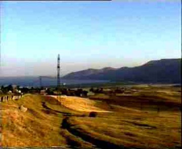 View of the lake from the road into Lake Sevan