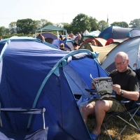 Our tent by Gate E and me