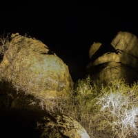 Ai Aiba lodge, rocks at night over the lane to the bedrooms