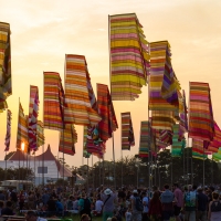 Flags in the setting sun