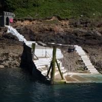 Herm island, the steps are empty as we depart