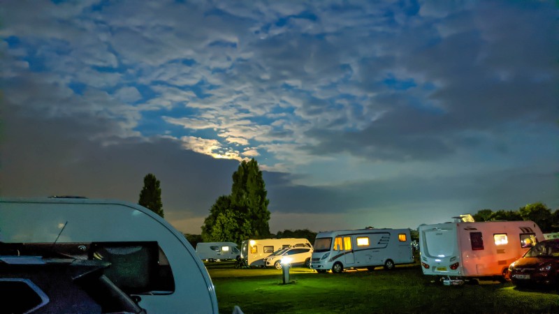 Cambridge, Camping and Caravan site at night.