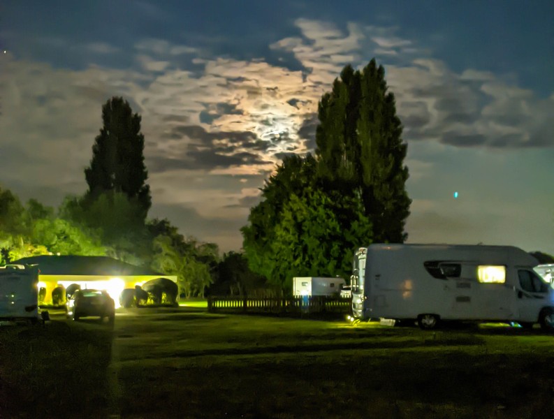 Cambridge, Camping and Caravan site at night.