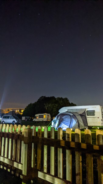 Cambridge, Camping and Caravan site at night.