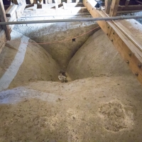 Salisbury Cathedral tower tour. The roof over the knave and aisles. Light weight stone