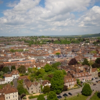 Salisbury Cathedral tower tour. View of Salisbury