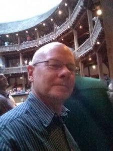 Selfie looking into The Globe Theatre