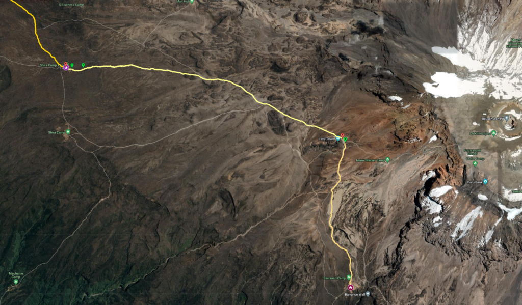 Our Route to Barranco Camp via Lava Tower
